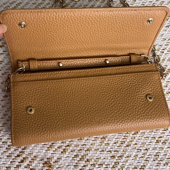 Valentino by Mario Brown Pebbled Leather Clutch with Chain Strap